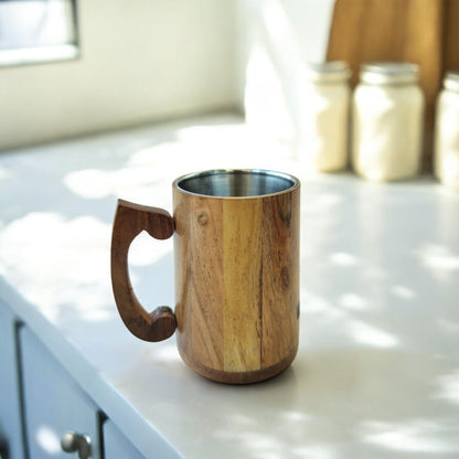 SacredFig Handcrafted Wooden Mug – 300ml | Stainless Steel Interior | Ideal for Tea, Coffee & More