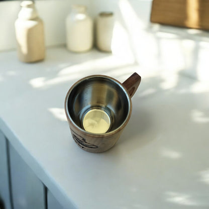 SacredFig Handcrafted Wooden Mug – 300ml | Stainless Steel Interior | Ideal for Tea, Coffee & More