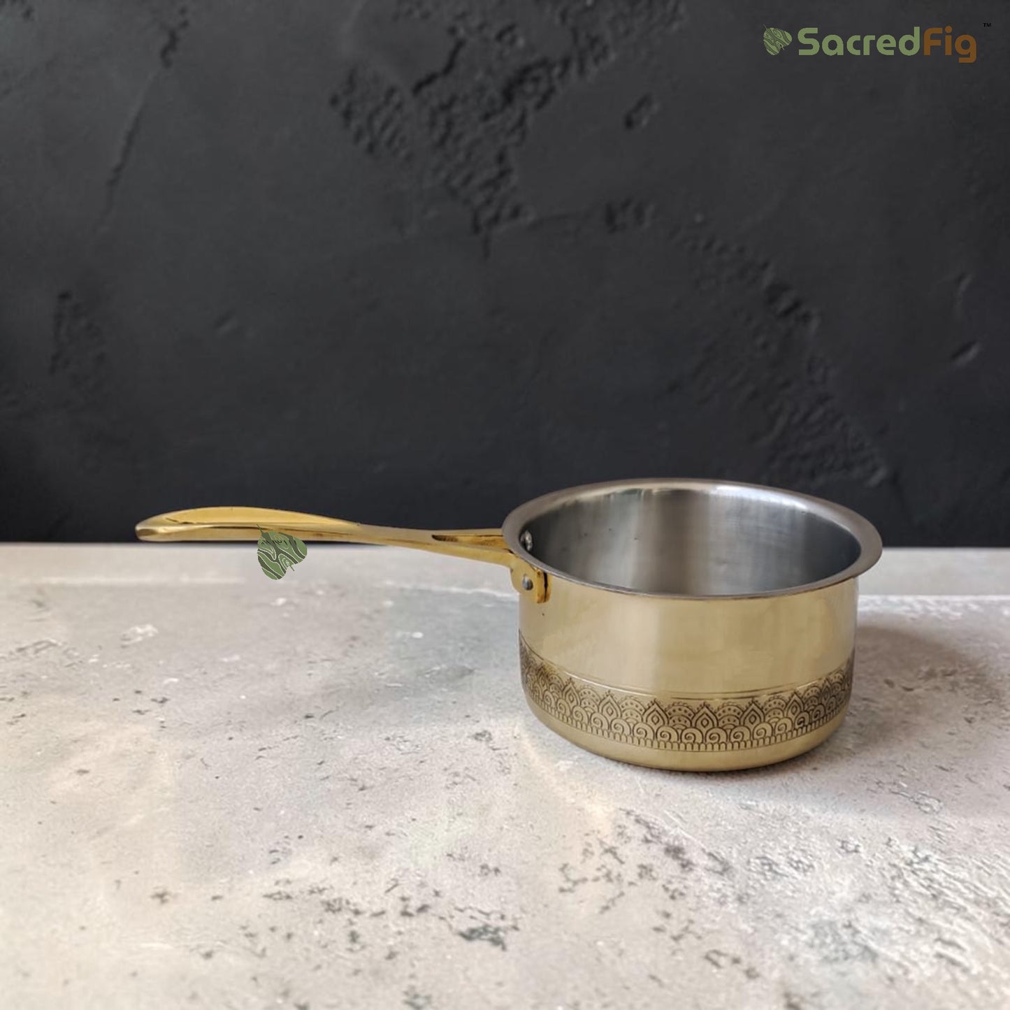 SacredFig Handcrafted Brass Saucepan - 1500ml | Ritual Legacy series | Premium Brass Cookware