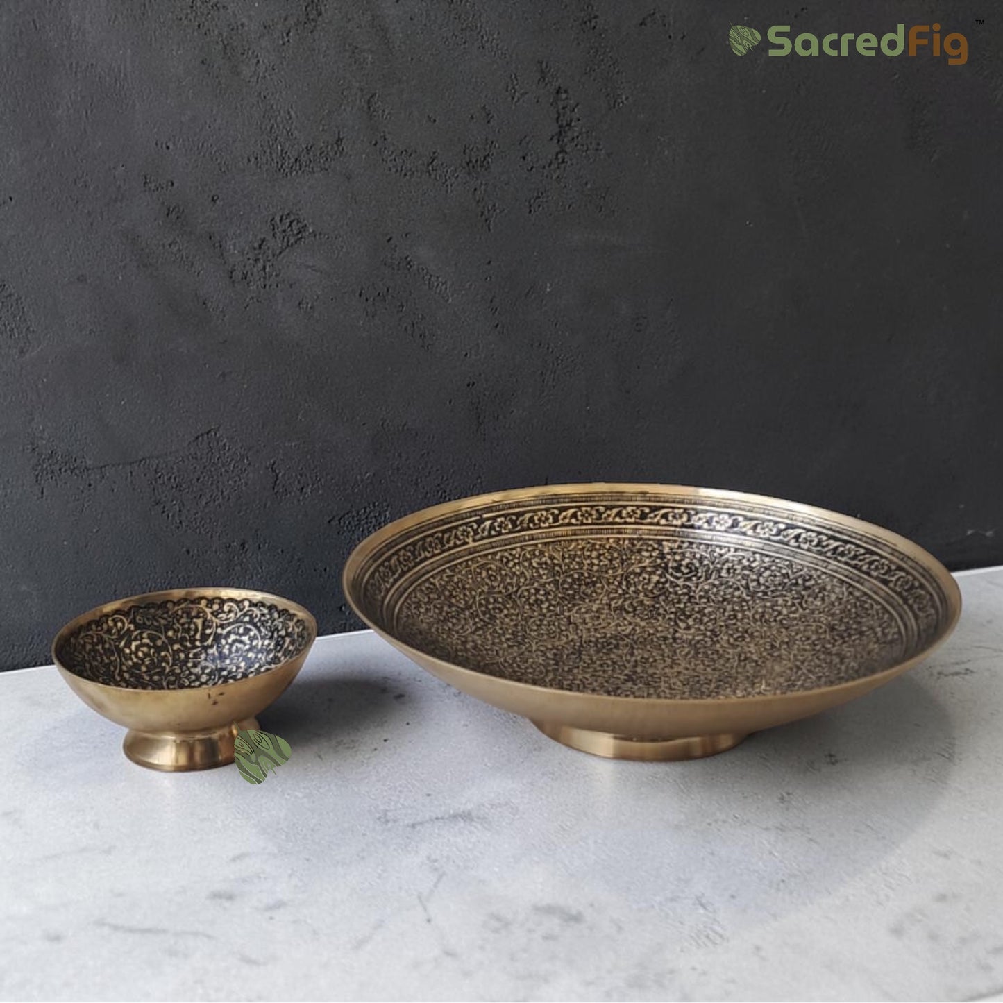 SacredFig Decorative Brass Bowls Set of 2 | Meenakari Design (9x4 In) | Wedding Gifting