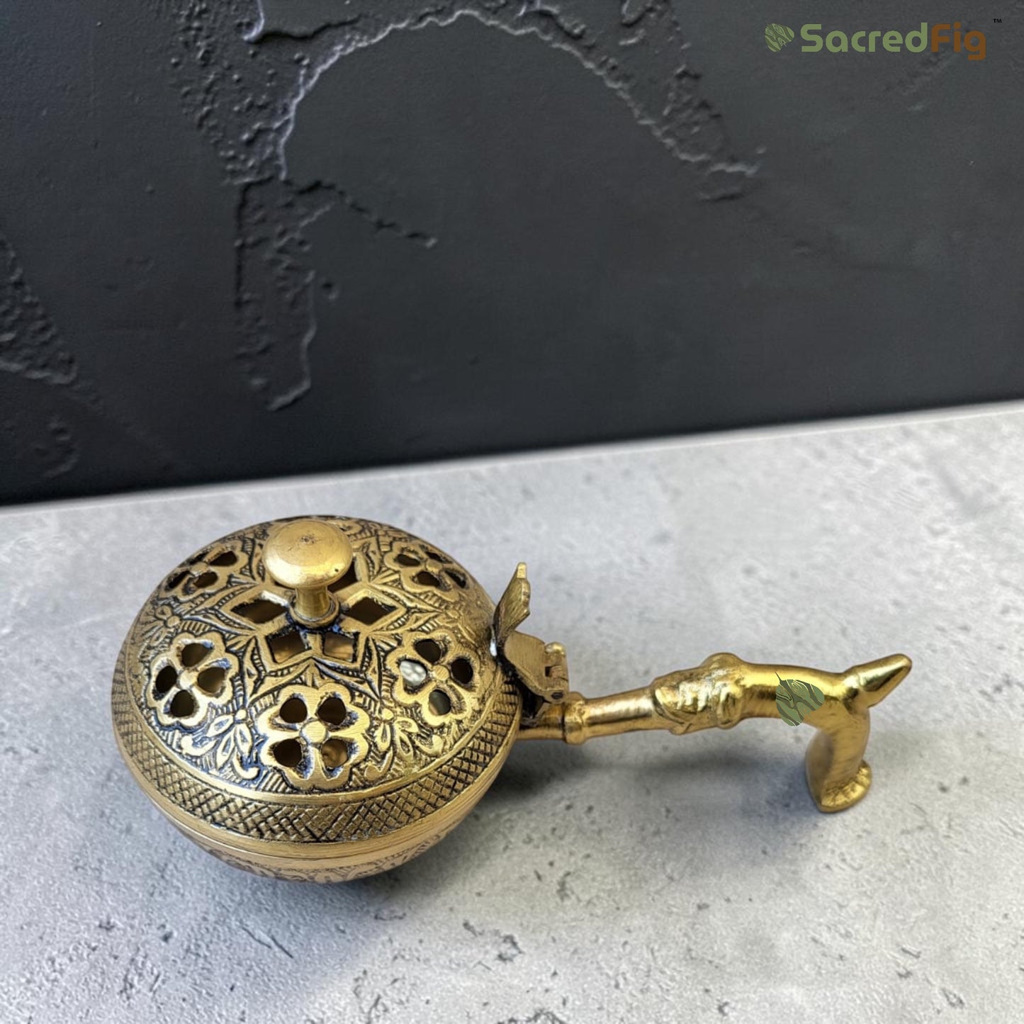 SacredFig Brass Dhoop Dhani – Traditional Incense Burner