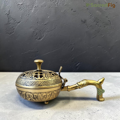 SacredFig Brass Dhoop Dhani – Traditional Incense Burner