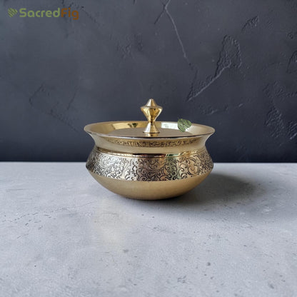 Brass Handi with Lid (500ml) | Handcrafted Inner Kalai Cooking Pot | Eternal Vine Series | SacredFig