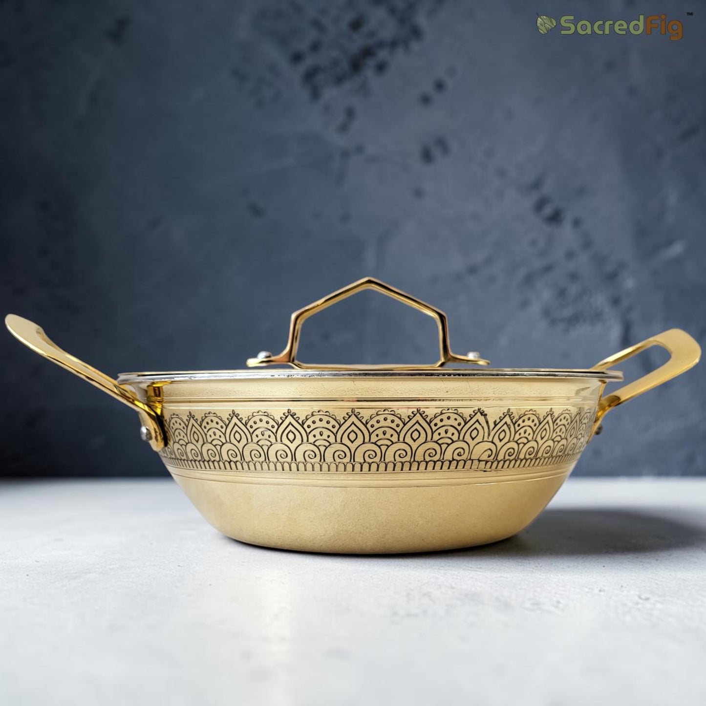 Brass Kadhai (2500 ml) with Lid – Handcrafted Peetal Kadhai | Ritual Legacy Series | SacredFig