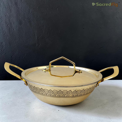 Brass Kadhai (2500 ml) with Lid – Handcrafted Peetal Kadhai | Ritual Legacy Series | SacredFig