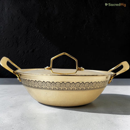 Brass Kadhai (4000 ml) with Lid – Handcrafted Peetal Kadhai | Ritual Legacy Series | SacredFig