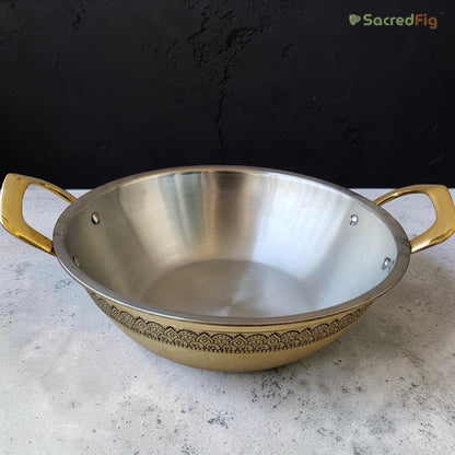 Brass Kadhai (4000 ml) with Lid – Handcrafted Peetal Kadhai | Ritual Legacy Series | SacredFig
