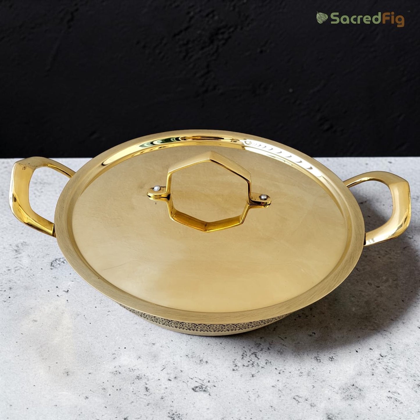 Brass Kadhai (4000 ml) with Lid – Handcrafted Peetal Kadhai | Ritual Legacy Series | SacredFig