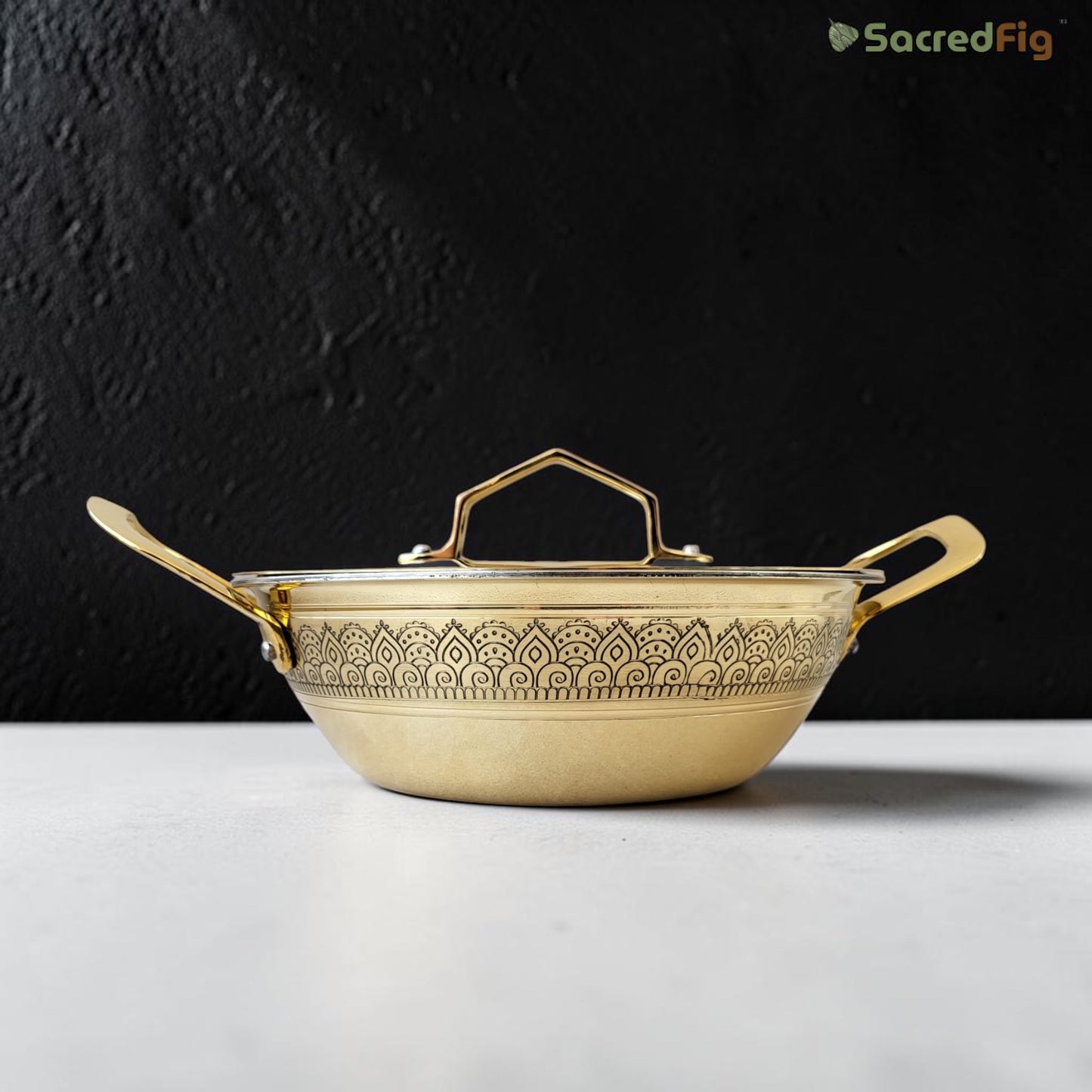 Brass Kadhai (2000 ml) with Lid – Handcrafted Peetal Kadhai | Ritual Legacy Series | SacredFig