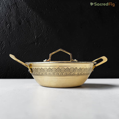 Brass Kadhai (2000 ml) with Lid – Handcrafted Peetal Kadhai | Ritual Legacy Series | SacredFig