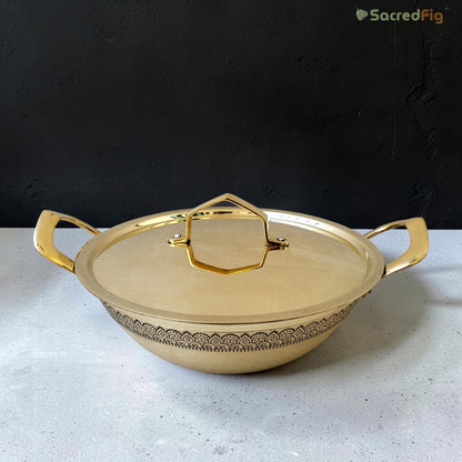 Brass Kadhai (3000 ml) with Lid – Handcrafted Peetal Kadhai | Ritual Legacy Series | SacredFig