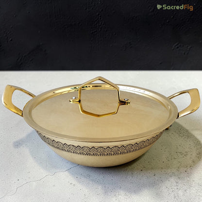 Brass Kadhai (4000 ml) with Lid – Handcrafted Peetal Kadhai | Ritual Legacy Series | SacredFig