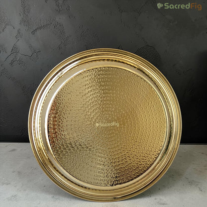 SacredFig Handcrafted Brass Paraat - L| 15x2.4 In | Hammered Series | Premium Brass Cookware
