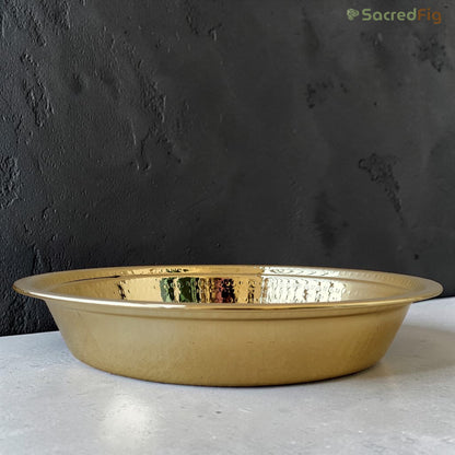 SacredFig Handcrafted Brass Paraat - L| 15x2.4 In | Hammered Series | Premium Brass Cookware