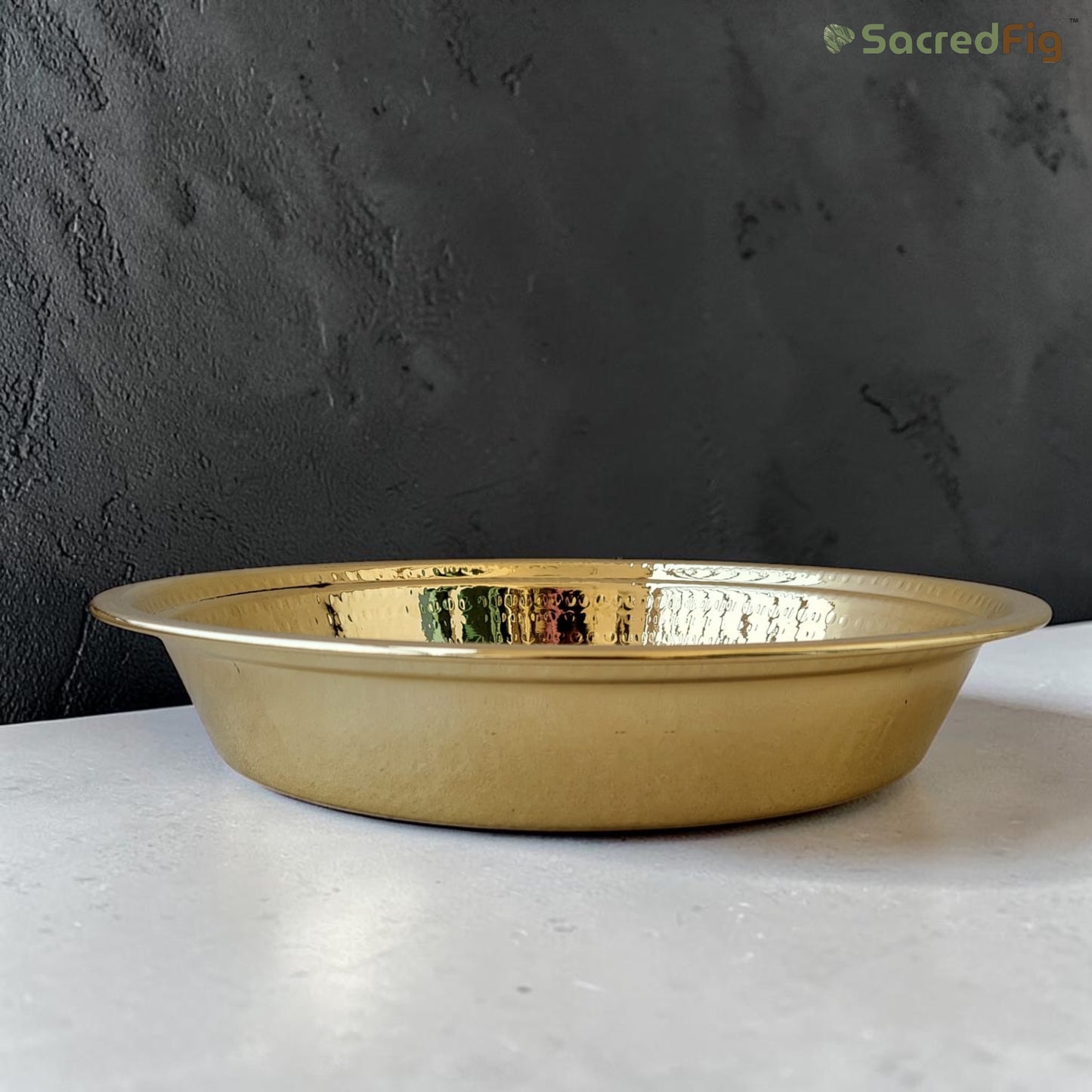 SacredFig Handcrafted Brass Paraat - M | 14x2 In | Hammered Series | Premium Brass Cookware