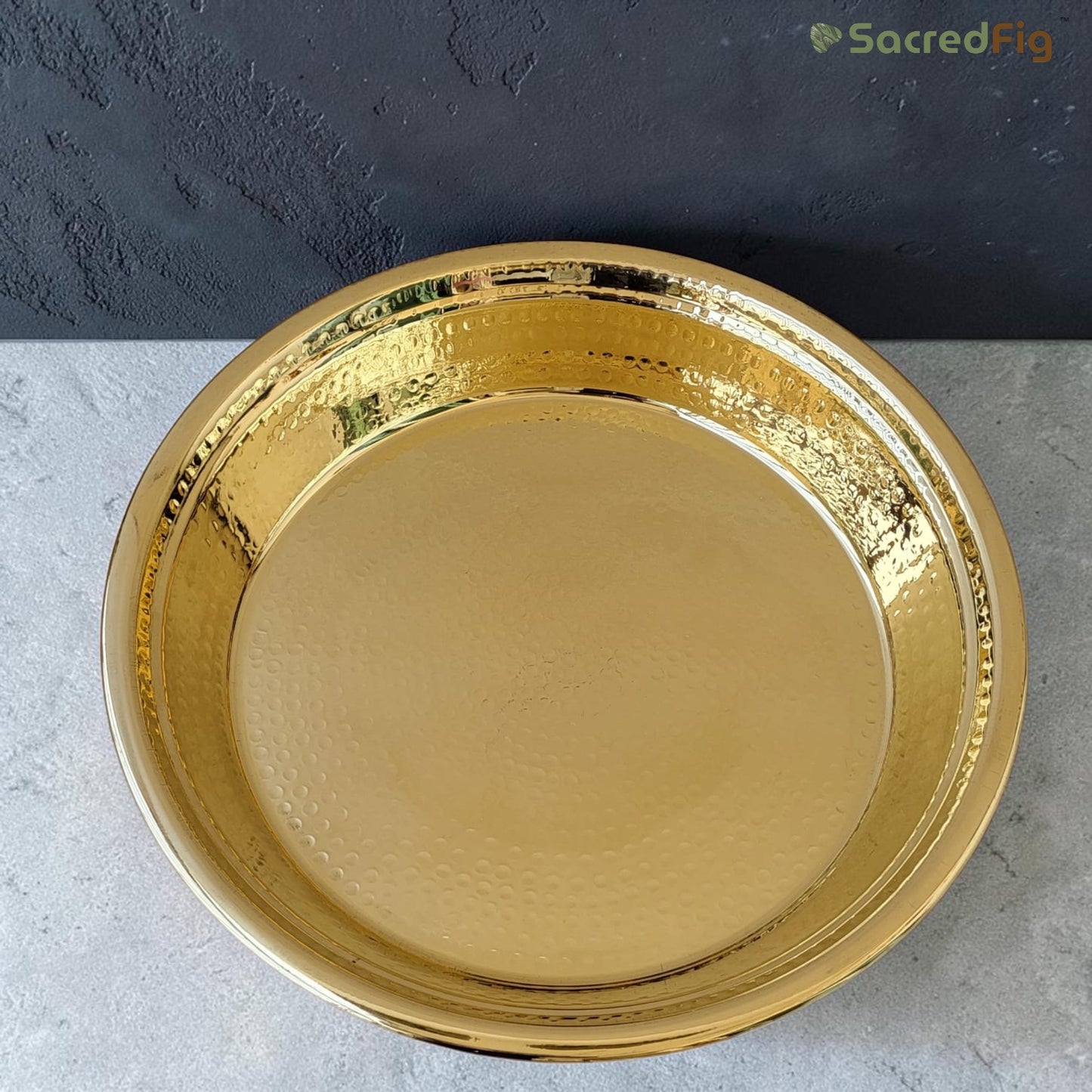 SacredFig Handcrafted Brass Paraat - M | 14x2 In | Hammered Series | Premium Brass Cookware