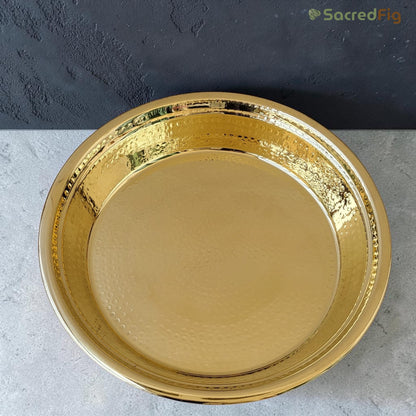 SacredFig Handcrafted Brass Paraat - M | 14x2 In | Hammered Series | Premium Brass Cookware