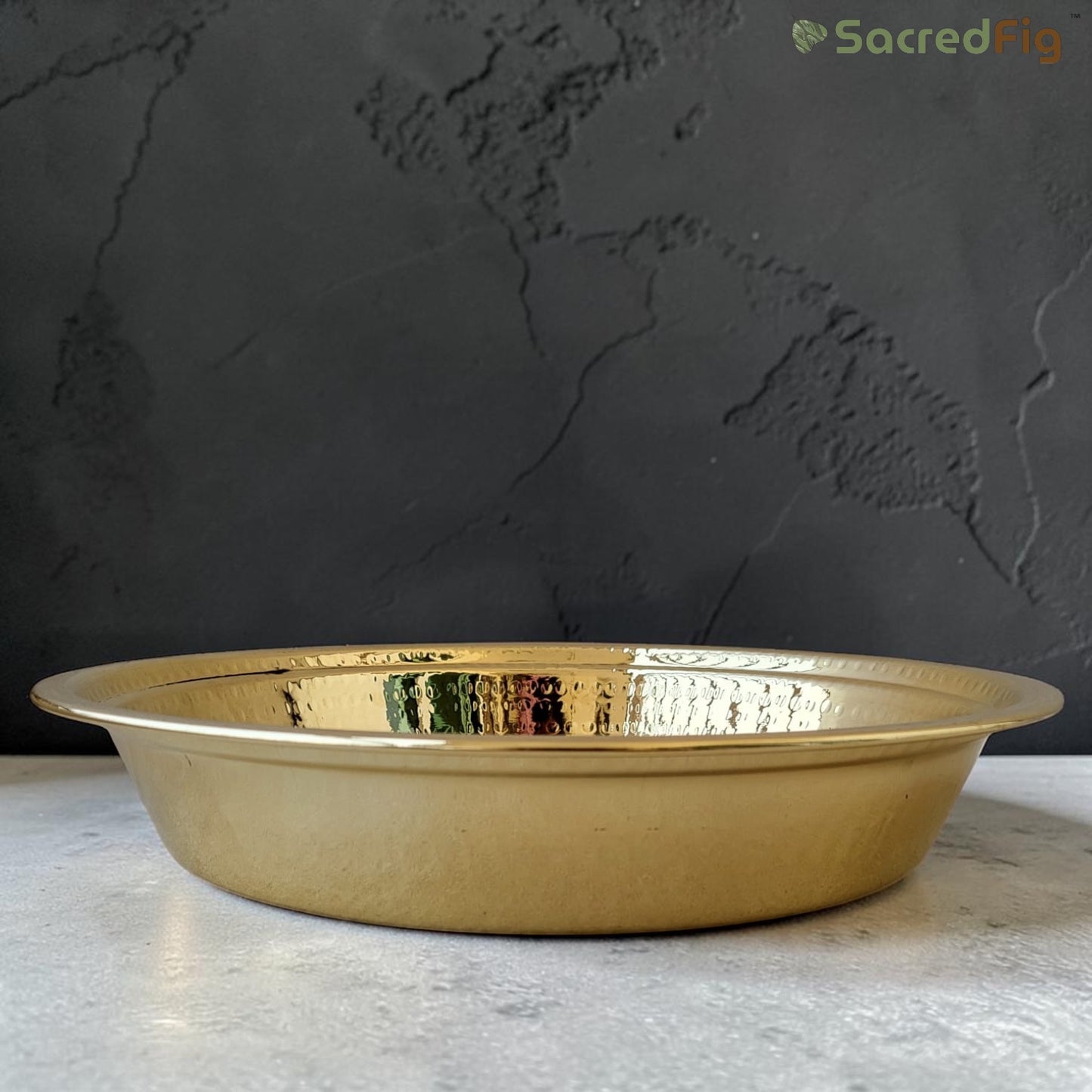 SacredFig Handcrafted Brass Paraat - XL | 16x2.6 In | Hammered Series | Premium Brass Cookware
