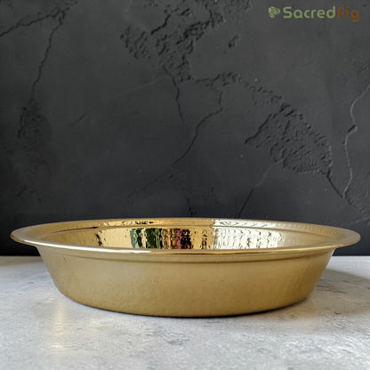 SacredFig Handcrafted Brass Paraat - XL | 16x2.6 In | Hammered Series | Premium Brass Cookware