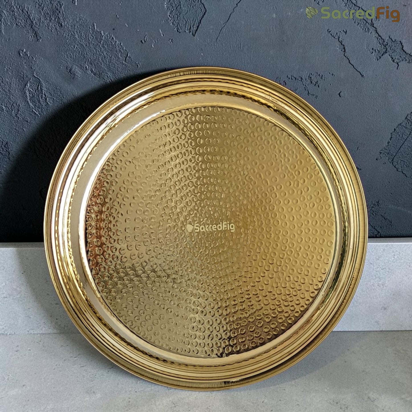 SacredFig Handcrafted Brass Paraat - XL | 16x2.6 In | Hammered Series | Premium Brass Cookware