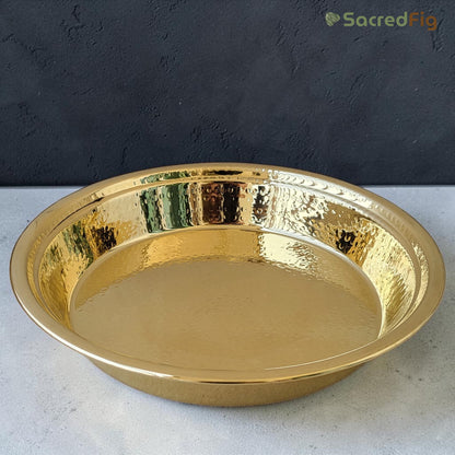 SacredFig Handcrafted Brass Paraat - XL | 16x2.6 In | Hammered Series | Premium Brass Cookware