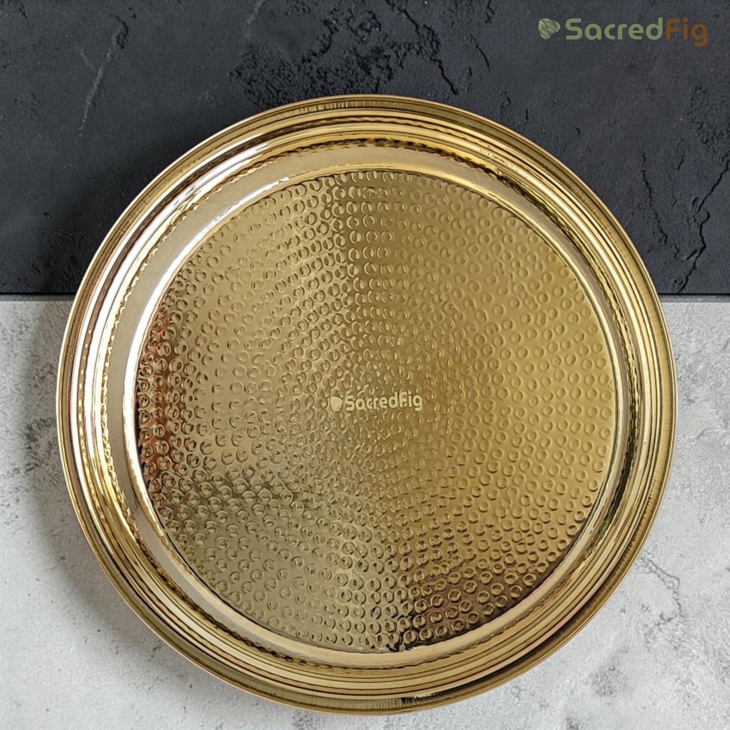 SacredFig Handcrafted Brass Paraat - XXL | 17x2.6 In | Hammered Series | Premium Brass Cookware