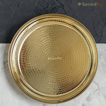SacredFig Handcrafted Brass Paraat - XXL | 17x2.6 In | Hammered Series | Premium Brass Cookware