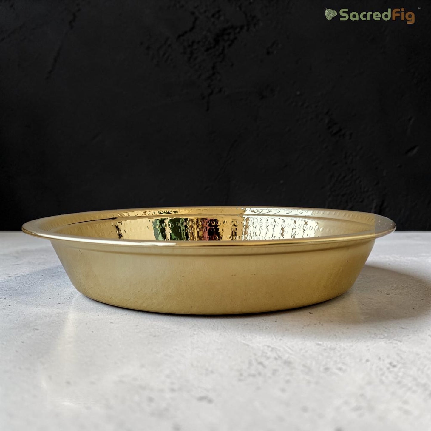 SacredFig Handcrafted Brass Paraat - Small | 13x2 In | Hammered Series | Premium Brass Cookware