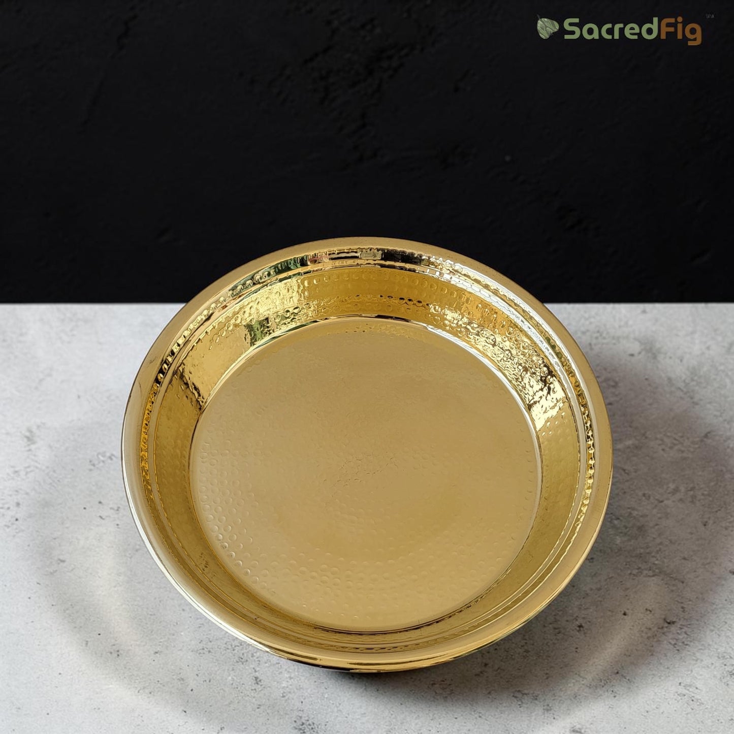 SacredFig Handcrafted Brass Paraat - Small | 13x2 In | Hammered Series | Premium Brass Cookware