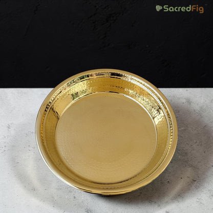 SacredFig Handcrafted Brass Paraat - Small | 13x2 In | Hammered Series | Premium Brass Cookware