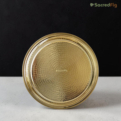 SacredFig Handcrafted Brass Paraat - Small | 13x2 In | Hammered Series | Premium Brass Cookware