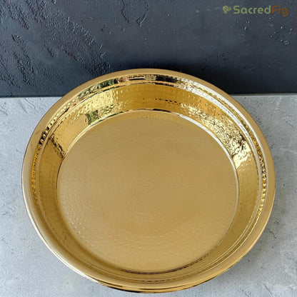 SacredFig Handcrafted Brass Paraat - L| 15x2.4 In | Hammered Series | Premium Brass Cookware
