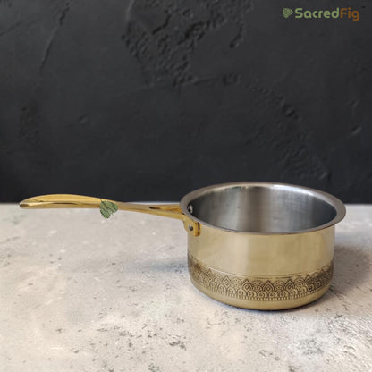 SacredFig Handcrafted Brass Saucepan - 2000ml | Ritual Legacy series | Premium Brass Cookware