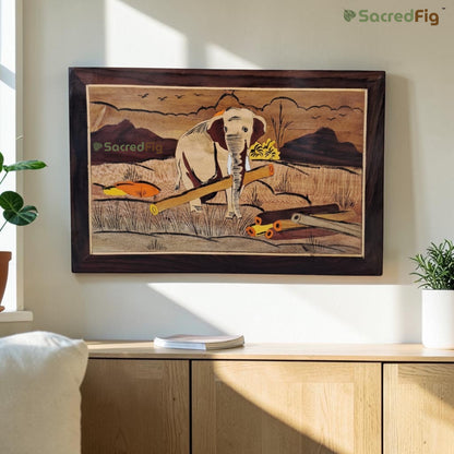 SacredFig Elephant Carrying Wood Mysore Inlay Art Wall Frame | 12x18 In | Handmade Wooden Wall Decor | Traditional Artwork