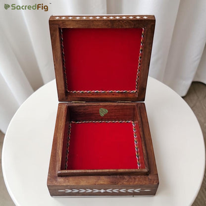 SacredFig Wooden Decorative Square Gift Box with Mandala Mosaic Design | 6×6 In | Premium Sheesham Wood Handcrafted Storage Box