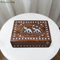 SacredFig Wooden Decorative Gift Box with Elephant Duo Design | 7×5 In | Premium Sheesham Wood Handcrafted Storage Box