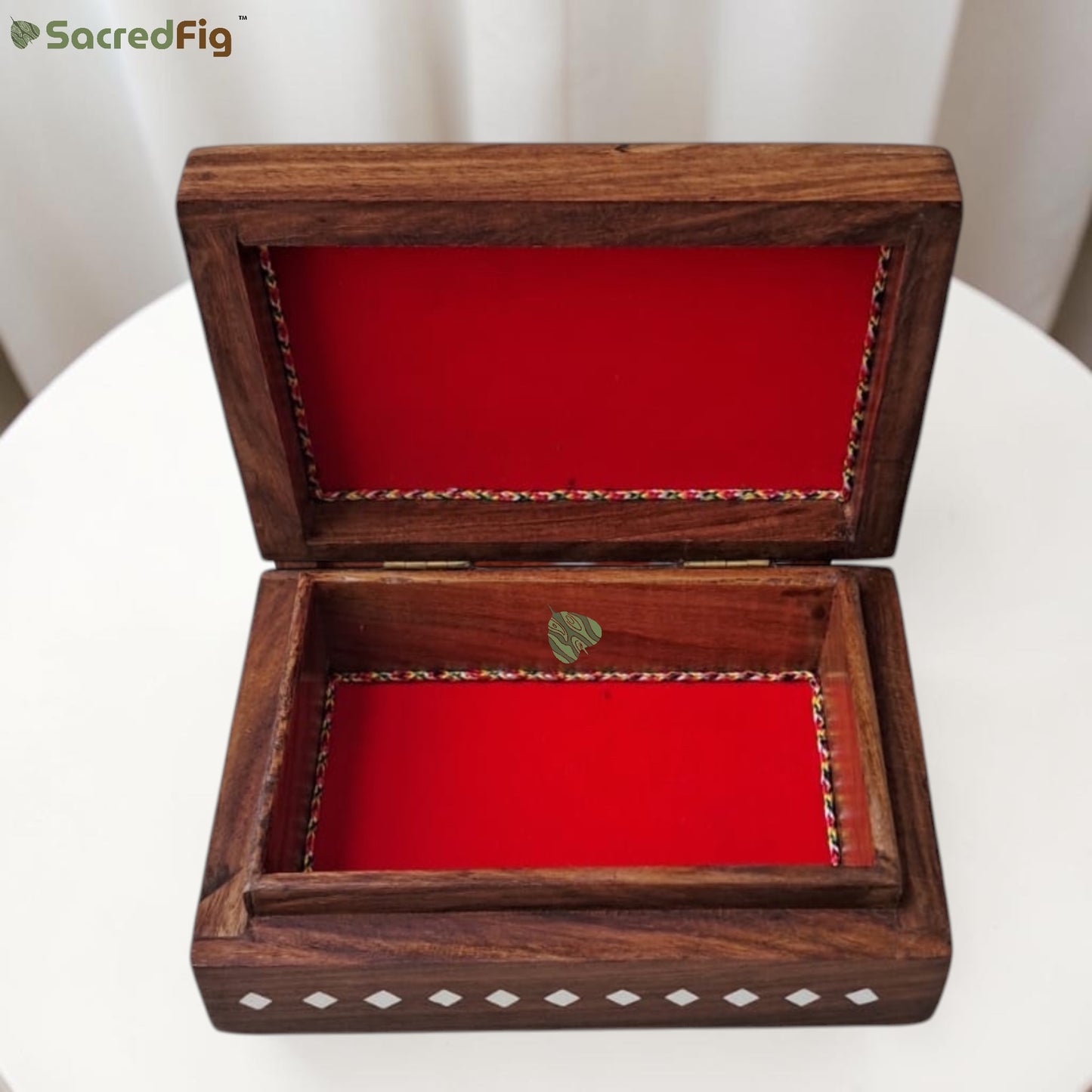 SacredFig Wooden Decorative Gift Box with Elephant Duo Design | 7×5 In | Premium Sheesham Wood Handcrafted Storage Box