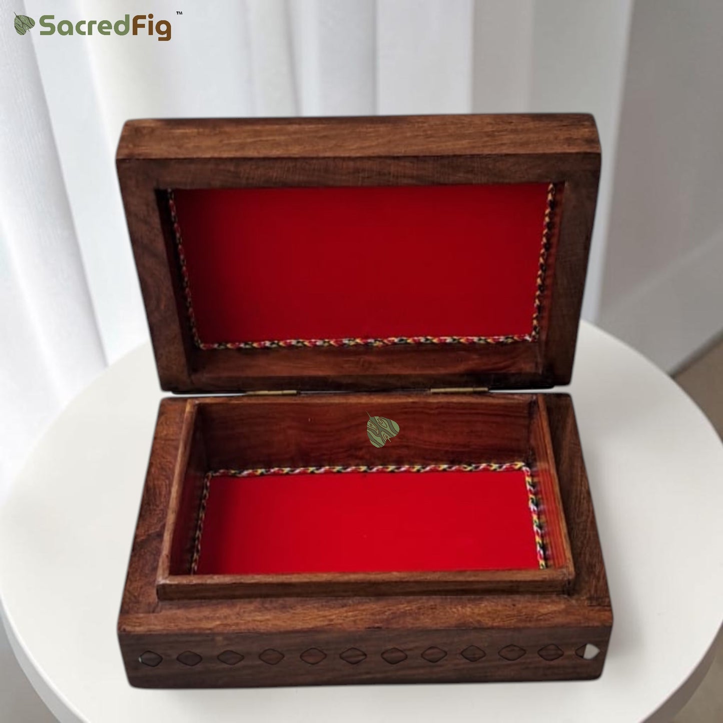 SacredFig Wooden Decorative Gift Box with Imperial Bloom Design | 7×5 In | Premium Sheesham Wood Handcrafted Storage Box