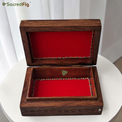 SacredFig Wooden Decorative Gift Box with Imperial Bloom Design | 7×5 In | Premium Sheesham Wood Handcrafted Storage Box