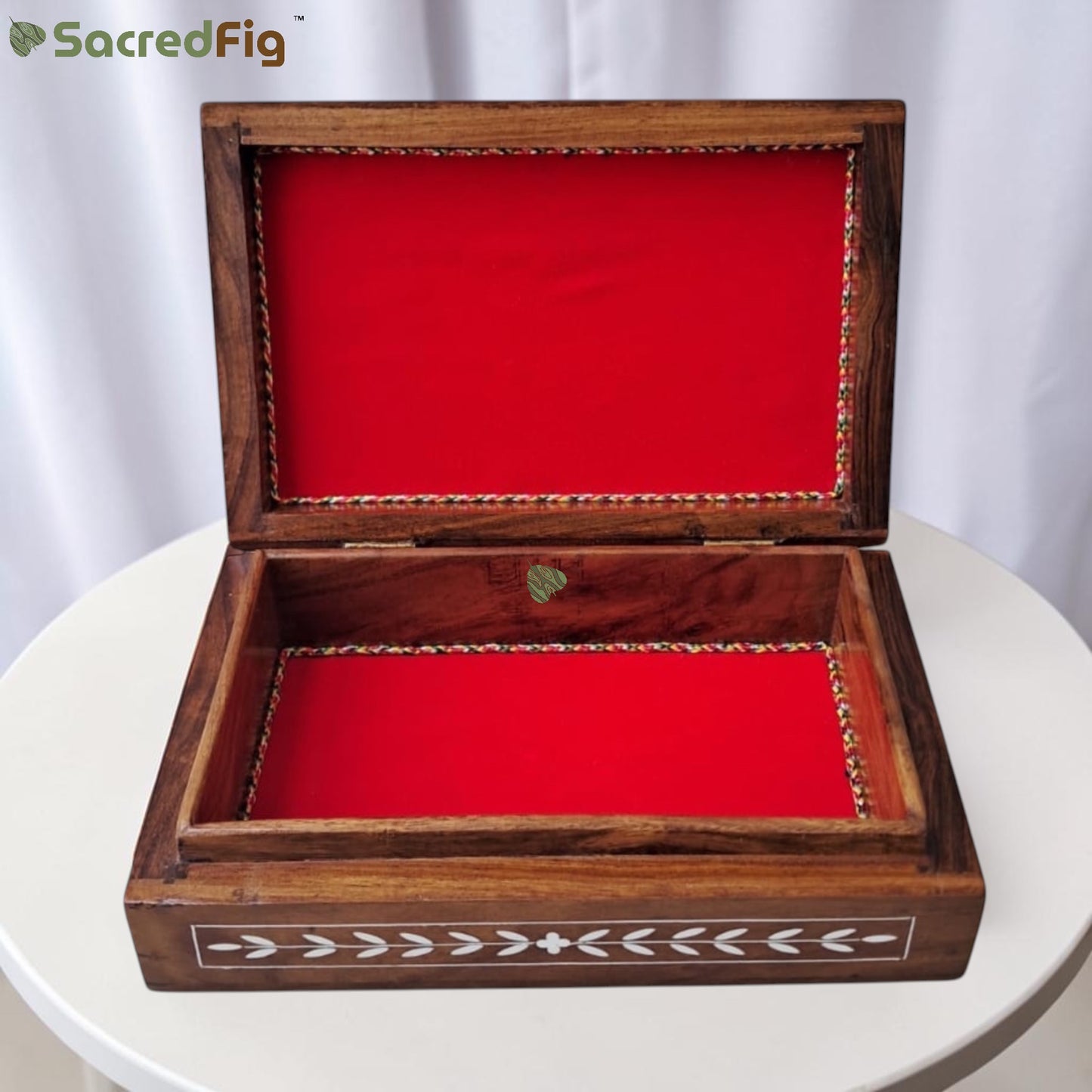 SacredFig Wooden Decorative Gift Box with Intricate Floral Heavy Work Design | 9×6 In | Premium Sheesham Wood Handcrafted Storage Box
