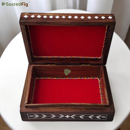 SacredFig Wooden Decorative Gift Box with Intricate Heavy Work Design  | 7×5 In | Premium Sheesham Wood Handcrafted Storage Box
