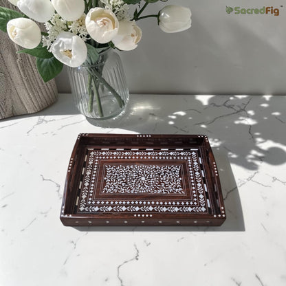 SacredFig Sheesham Wood Inlay Tray (Heritage Inlay Collection) | 13x9 in | Handcrafted Premium Tray | Decor & Gifting
