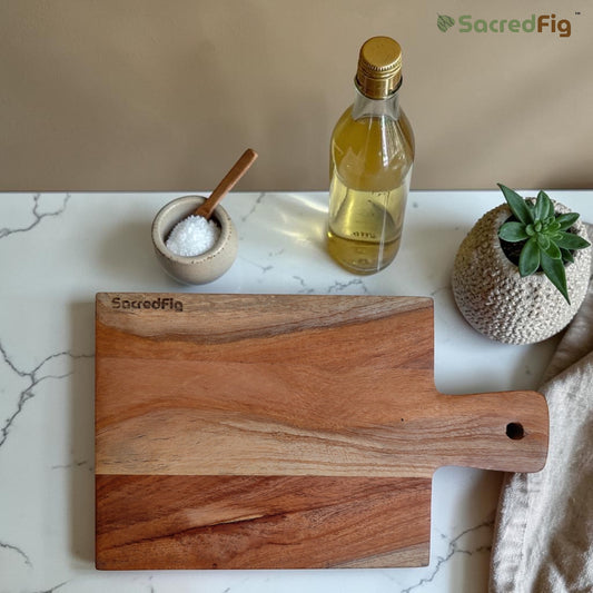 SacredFig Neem Wood Serving Platter| Compact Platter, Square Edges Board 10 × 6 in