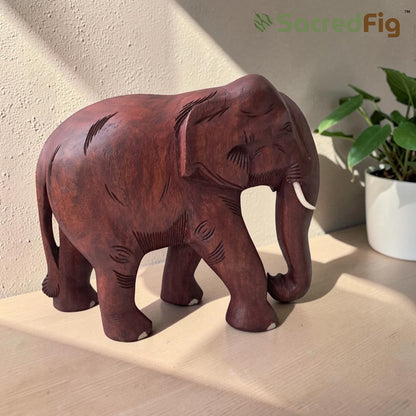 SacredFig Premium Red Elephant in Sheesham Wood  (12 in) | Vaastu and Decor