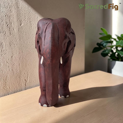 SacredFig Premium Red Elephant in Sheesham Wood  (12 in) | Vaastu and Decor