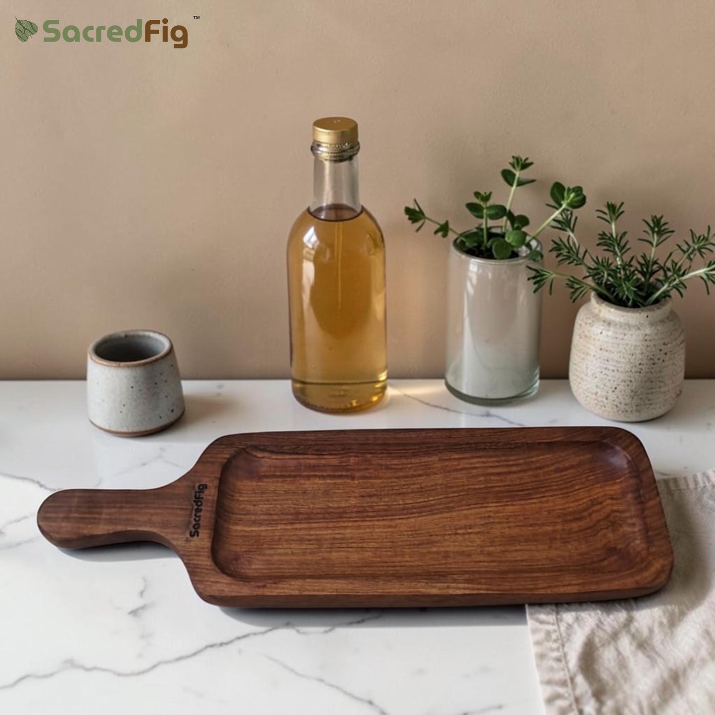 SacredFig Sheesham Wood Long Platter – Wooden Serving Platter (16 × 5 In)