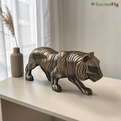 SacredFig Handcrafted Metal Tiger Figurine –(13x2.5 In) Decorative Showpiece for Home Décor
