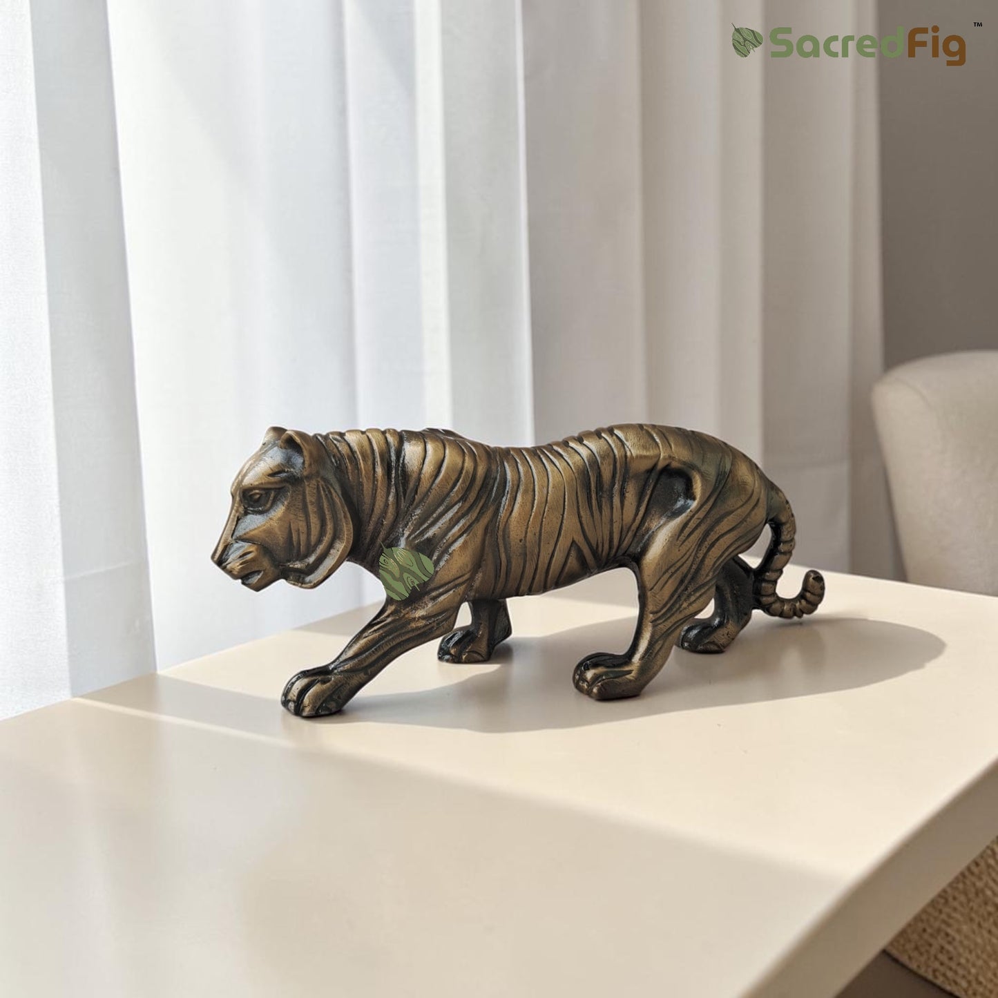 SacredFig Handcrafted Metal Tiger Figurine –(13x2.5 In) Decorative Showpiece for Home Décor