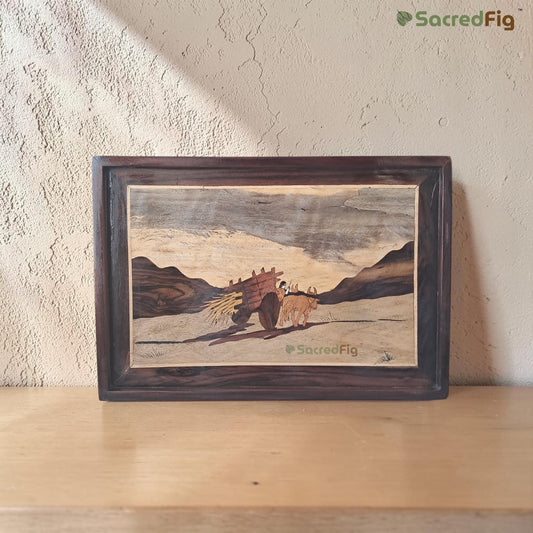 SacredFig Handcrafted  Wooden Wall Painting – Desert Caravan Inlay Art Frame | Rustic Home Décor | 16 x 10 in