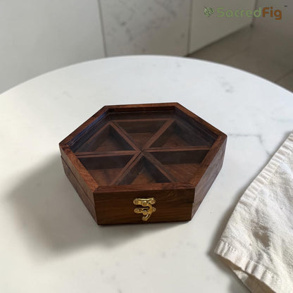 SacredFig Wooden Hexagon Storage Box – 9x8 Inch | Handcrafted for Kitchen, Home & Everyday Organization